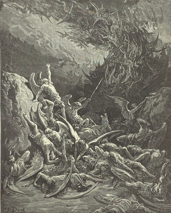 The Fall of the Rebel Angels by Gustave Dore Etching Book Etsy