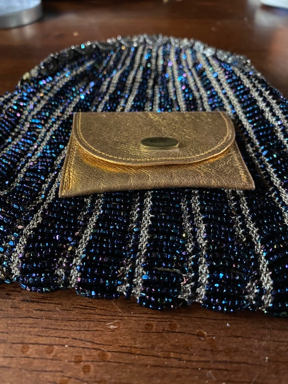 Stunning hand made blue beaded purse. 1930s