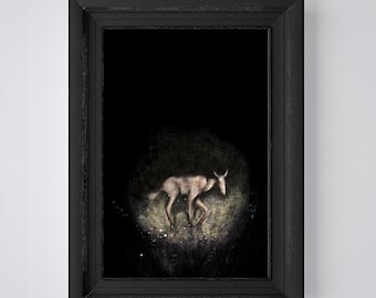 Dark print 'Deer at night' - wall art, animal art, wall decor, art prints, dark prints, black prints, dark art, deer, animal art