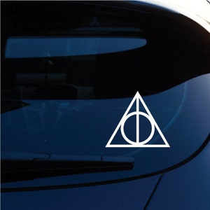 HavenSticks -  (2 Set) Deathly Hallows Decal/Sticker, Laptop, Car, Truck - White 4&quot;