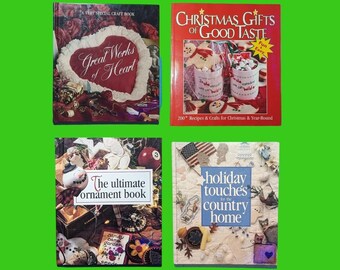 Vintage NEW Holiday Books x 4, Christmas Gifts, Ornament Book, Holiday Touches and Great Works of the Heart DIY Crafts'