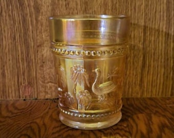 Antique Northwood Peacock at the Fountain Marigold Carnival Glass Tumbler