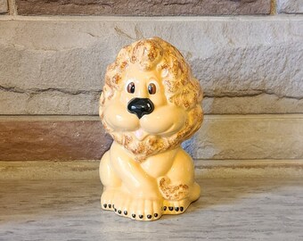 Vintage Atlantic Mold 8" Ceramic Lion Piggy Bank Circa 70's Hand Painted and Glazed with Plug