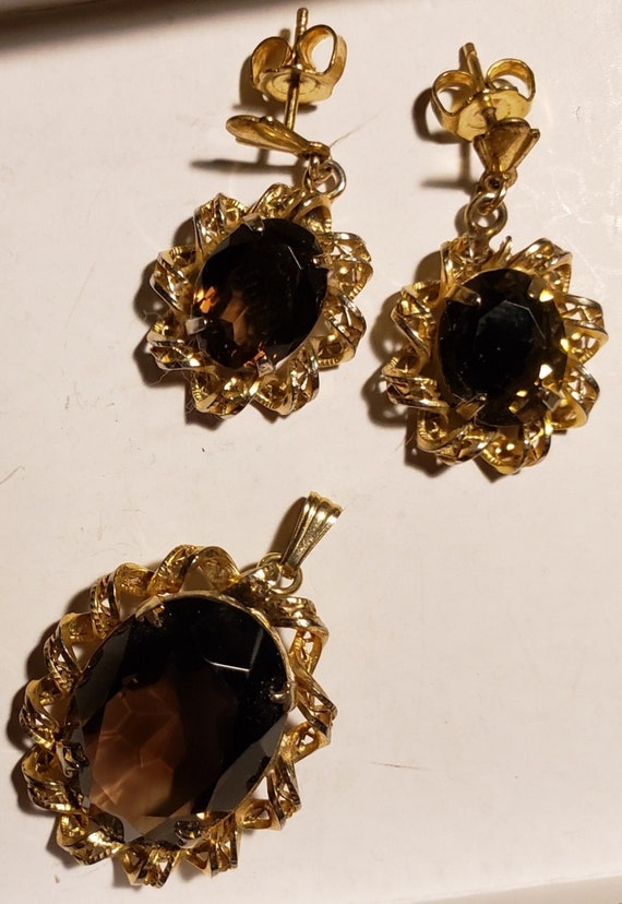 Vintage Gold twist and Amber Pendant and Earring S