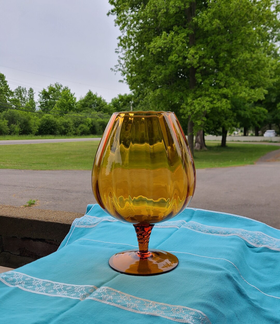 Vintage Light Brown Large Brandy Snifter Vertical Optic Bar Decor