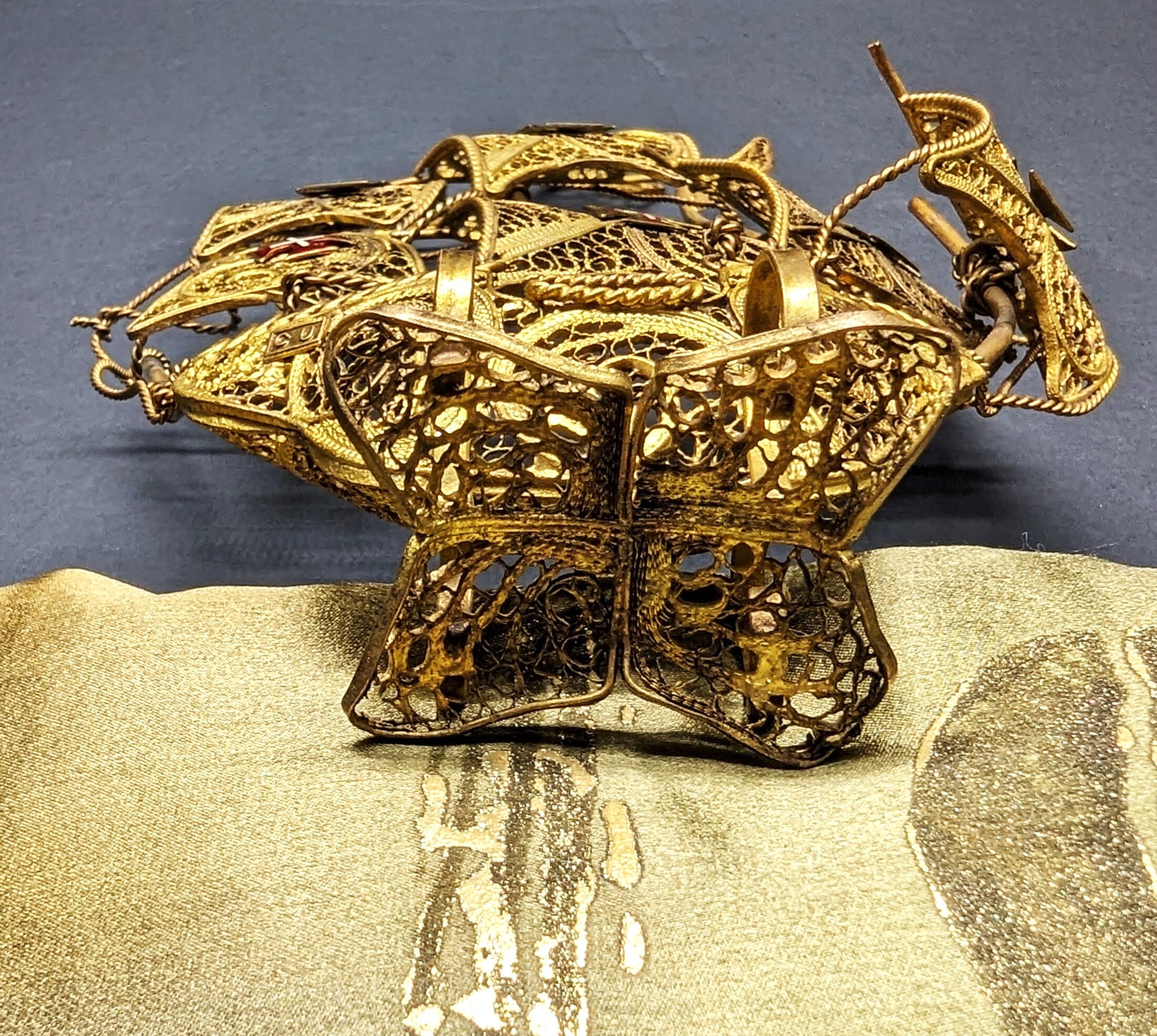 Vintage Portuguese Sailing Ship Galleon Brass Filigree CU