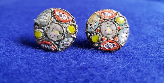 Italian micro mosaic screw back round earrings ci… - image 1