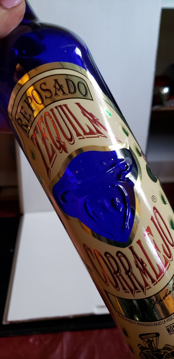 BAR DECOR Cobalt Blue Reposado Tequila Corralejo 1 Liter Etsy