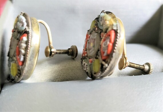 Italian micro mosaic screw back round earrings ci… - image 3