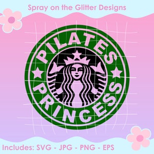 May include: Green and black logo with the text "PILATES PRINCESS" around a stylized mermaid with a crown.
