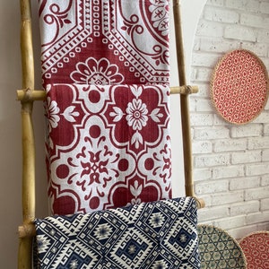 Red woven bedspread. Traditional Turkish ornament bedspread