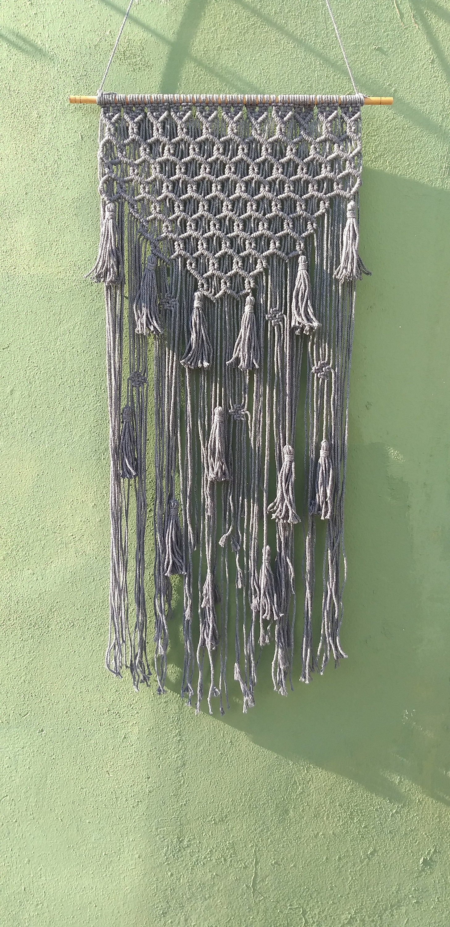 Gray Wall Tapestry. Narrow Long Macrame Wall Hanging. Macrame Wall