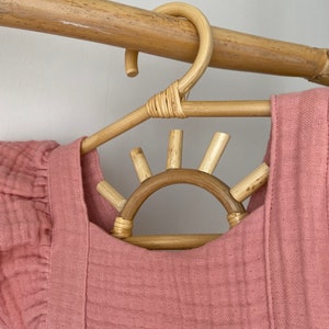 Rattan kids clothes hanger. Clothing hanger for child. Boho kids room rattan dress hanger. Sun rattan hanger. Kids clothes rattan rack