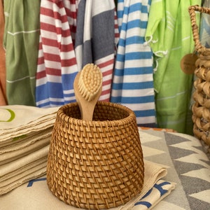 Rattan bath holder, Pens holder, Makeup brush storage, Cotton pad holder, Makeup remover holder