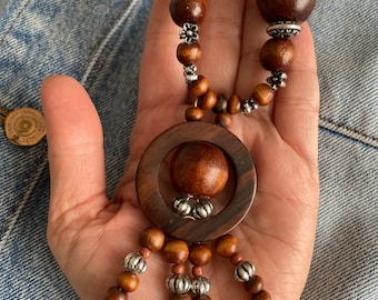 Brown wood bead necklace. Boho necklace. Festive boho style necklace