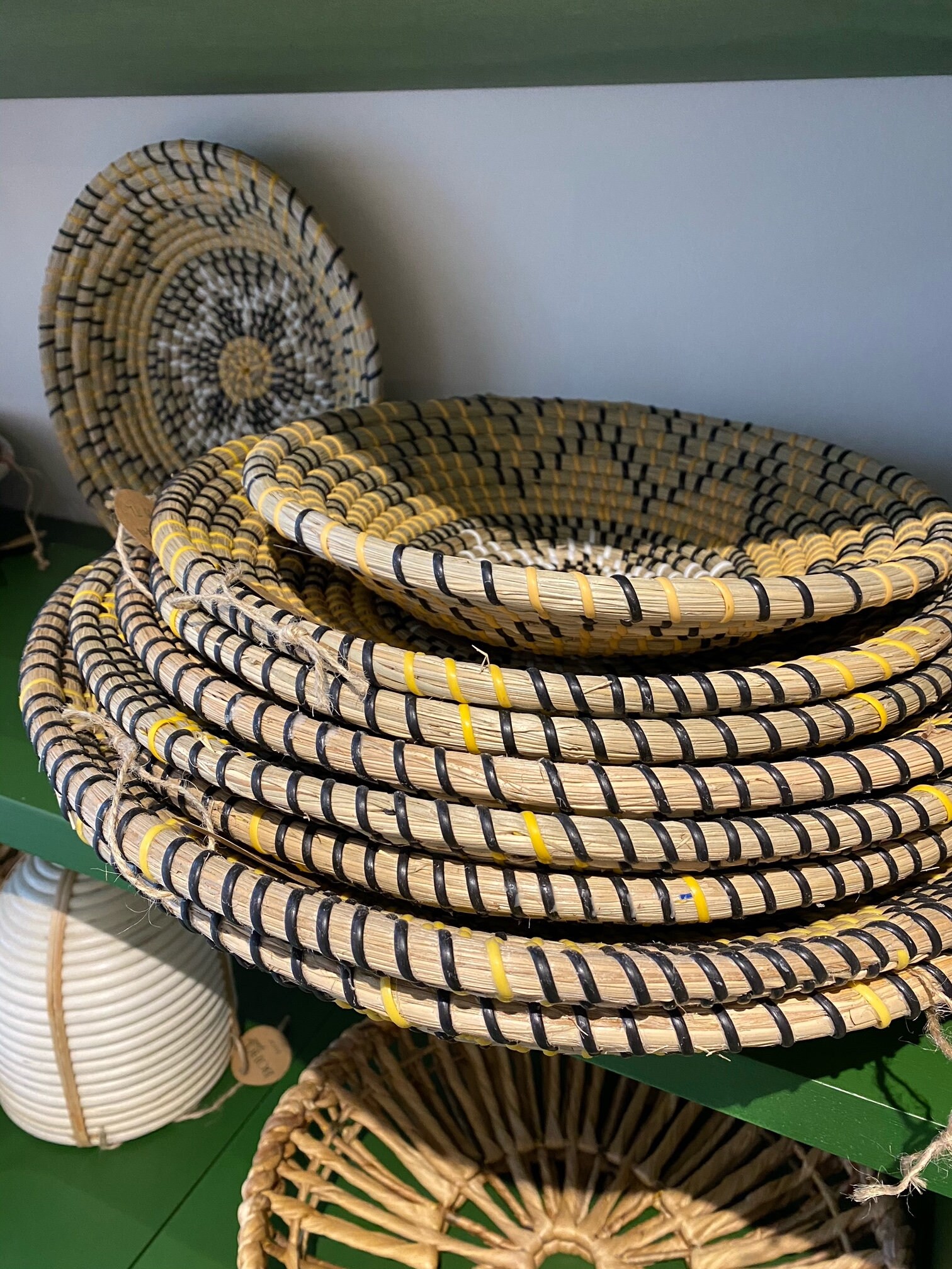 Yellow Woven Wall Hanging Basket. Wall Basket Set. Large Wall Basket Etsy