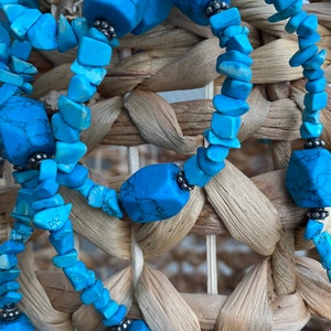 Long turquoise beads. Festive boho necklace. Teal necklace. Natural untreated turquoise tumbled beads