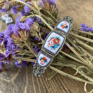 Vintage enamel bracelet, Women&#39;s bracelet vintage, Filigree Finift jewelry
