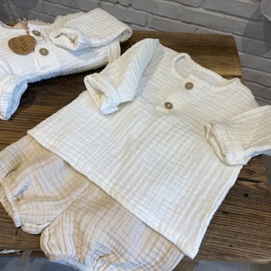 Baby Boy Muslin Set Summer Baby Clothes Long Sleeve Muslin Shirt and Shorts