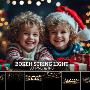 30 Bokeh String Lights Overlay, Christmas String Light Overlays, Twinkle Fairy Lights Overlays, String Christmas Light Overlays