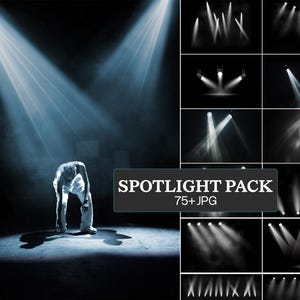 May include: A collection of 75+ spotlight effect images. The images are black and white and feature various spotlight angles and intensities. The images are perfect for adding a dramatic effect to your photos or videos.