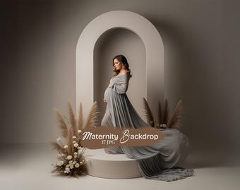 Toile de fond numérique maternité, fond de portrait de grossesse arche bohème, décor pampa neutre