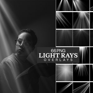 66 Light Rays Overlays, Foggy Light Overlay, Sunlight Overlay, PNG Light Rays
