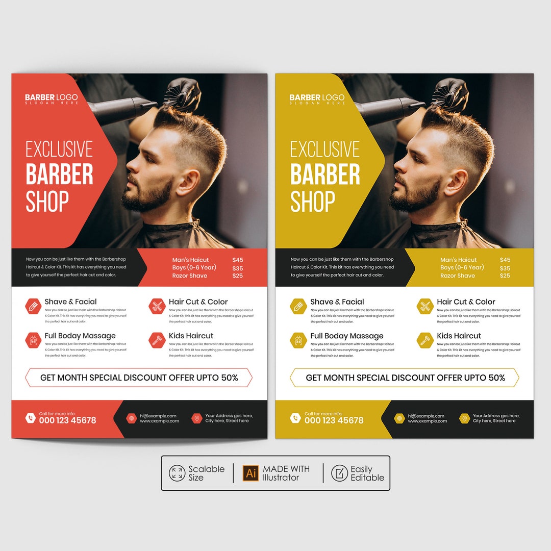 Flyer, Barber Shop Flyer, Editable US Letter Size Template