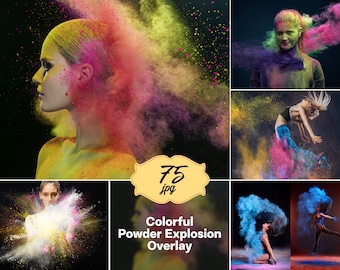 75 poederexplosie-overlays, vakantie-overlays, holi-poeder, explosietexturen