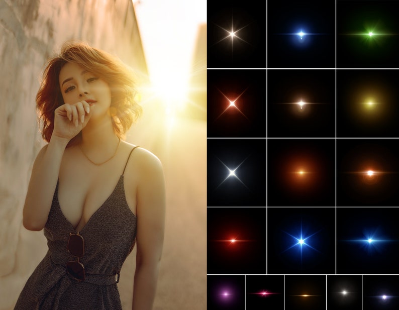 May include: A woman with red hair is standing in front of a wall. She is wearing a dark gray sleeveless dress and has her hand on her chin. The background is blurred and has a warm, golden glow.