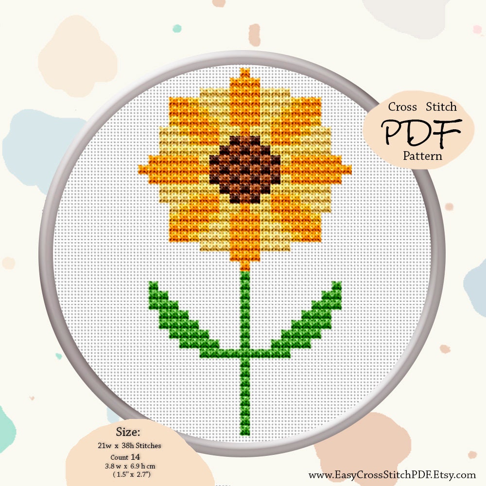 Sunflower Mini cross stitch PDF pattern Easy design for kids Etsy