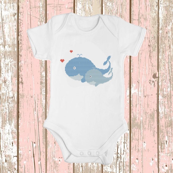 Baby Whale with mom Easy Cross Stitch PDF Pattern for | Etsy