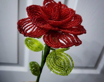 French beaded Rose, Glass Rose, Forever Flower, Flower Gift