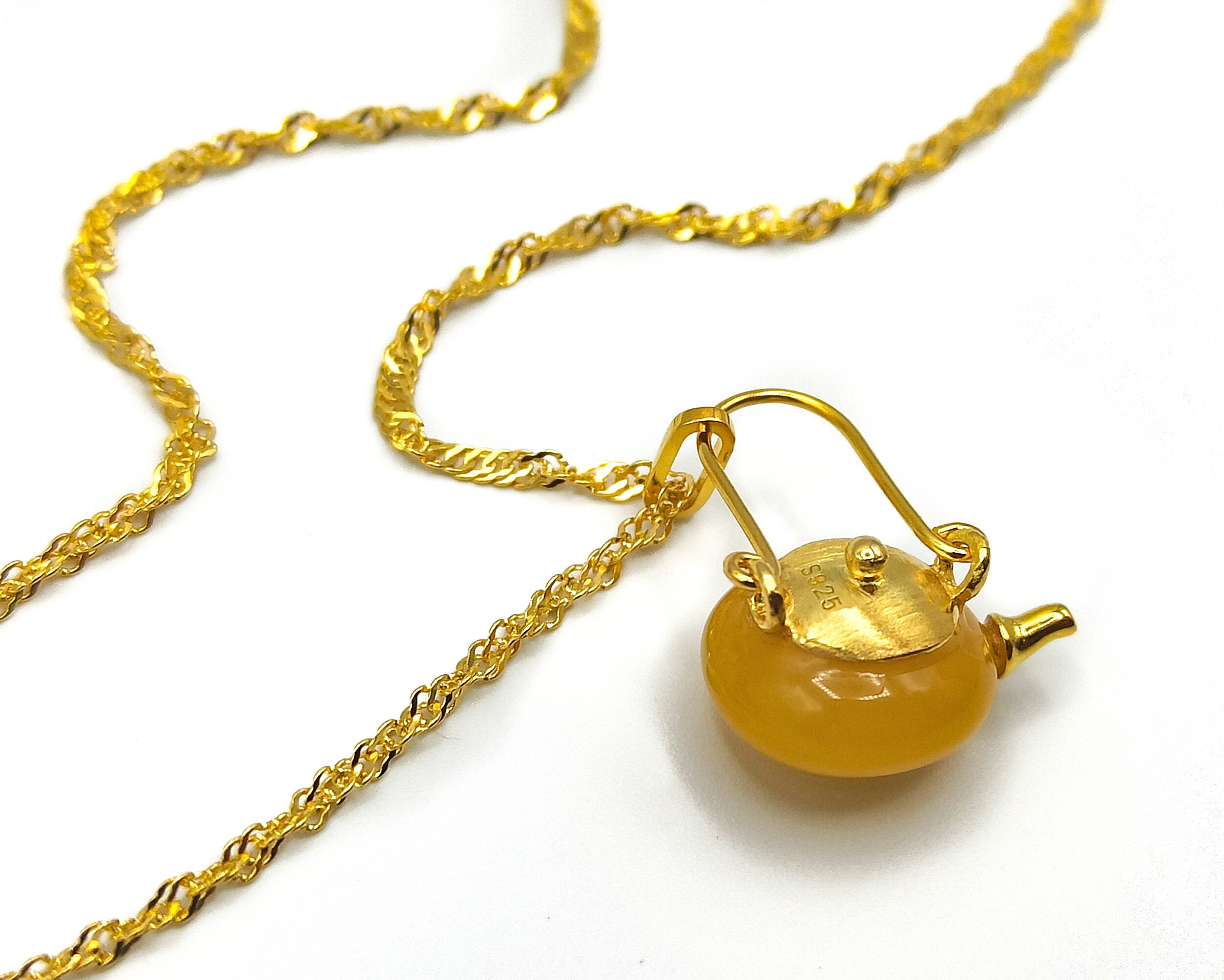 Pendant Amber Teapot Necklace in 18k Gold With Sterling Silver Etsy Australia