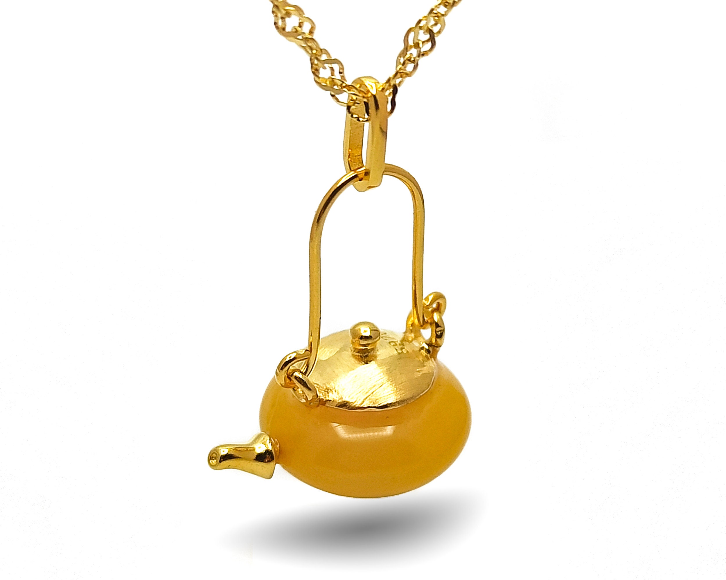 Pendant Amber Teapot Necklace in 18k Gold With Sterling Silver Etsy Australia