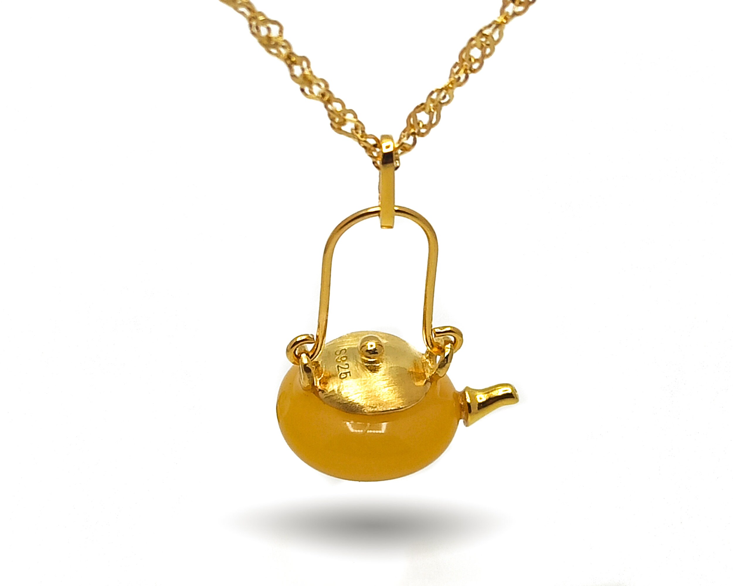 Pendant Amber Teapot Necklace in 18k Gold With Sterling Silver Etsy Australia