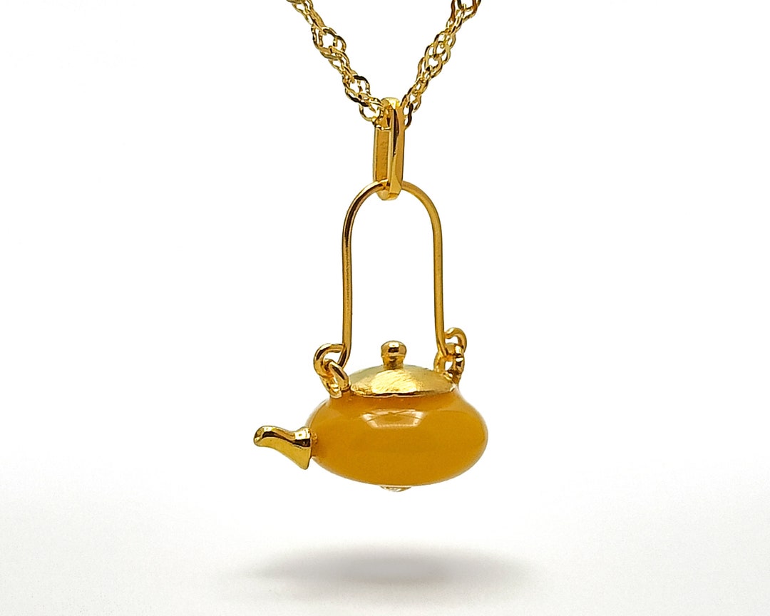 Pendant Amber Teapot Necklace in 18k Gold With Sterling Silver Etsy Australia
