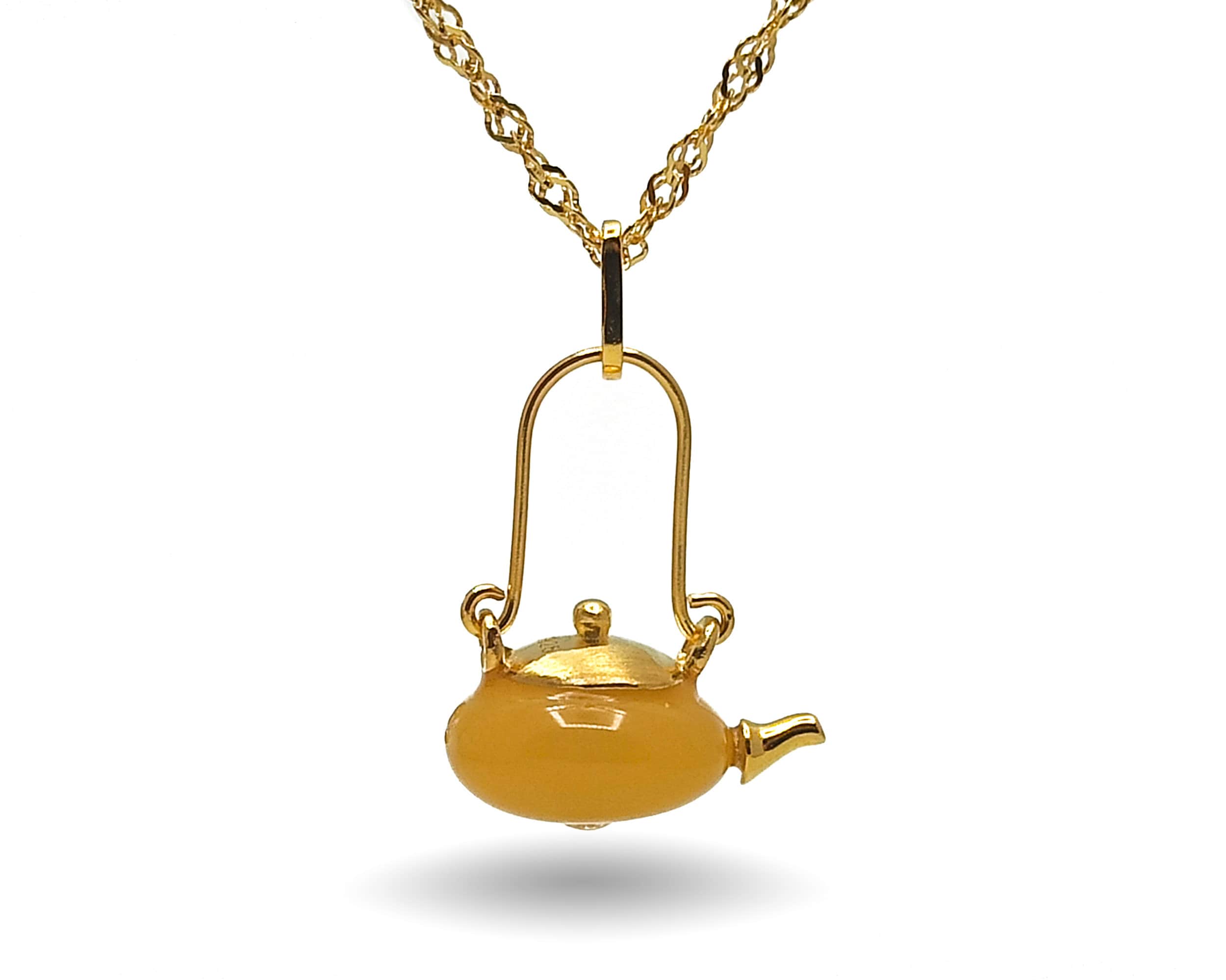 Pendant Amber Teapot Necklace in 18k Gold With Sterling Silver Etsy Australia