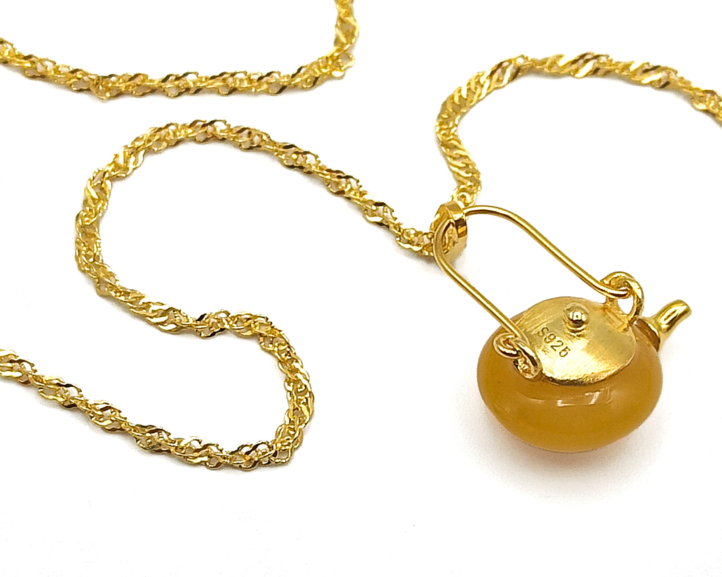 Pendant Amber Teapot Necklace in 18k Gold With Sterling Silver Etsy Australia