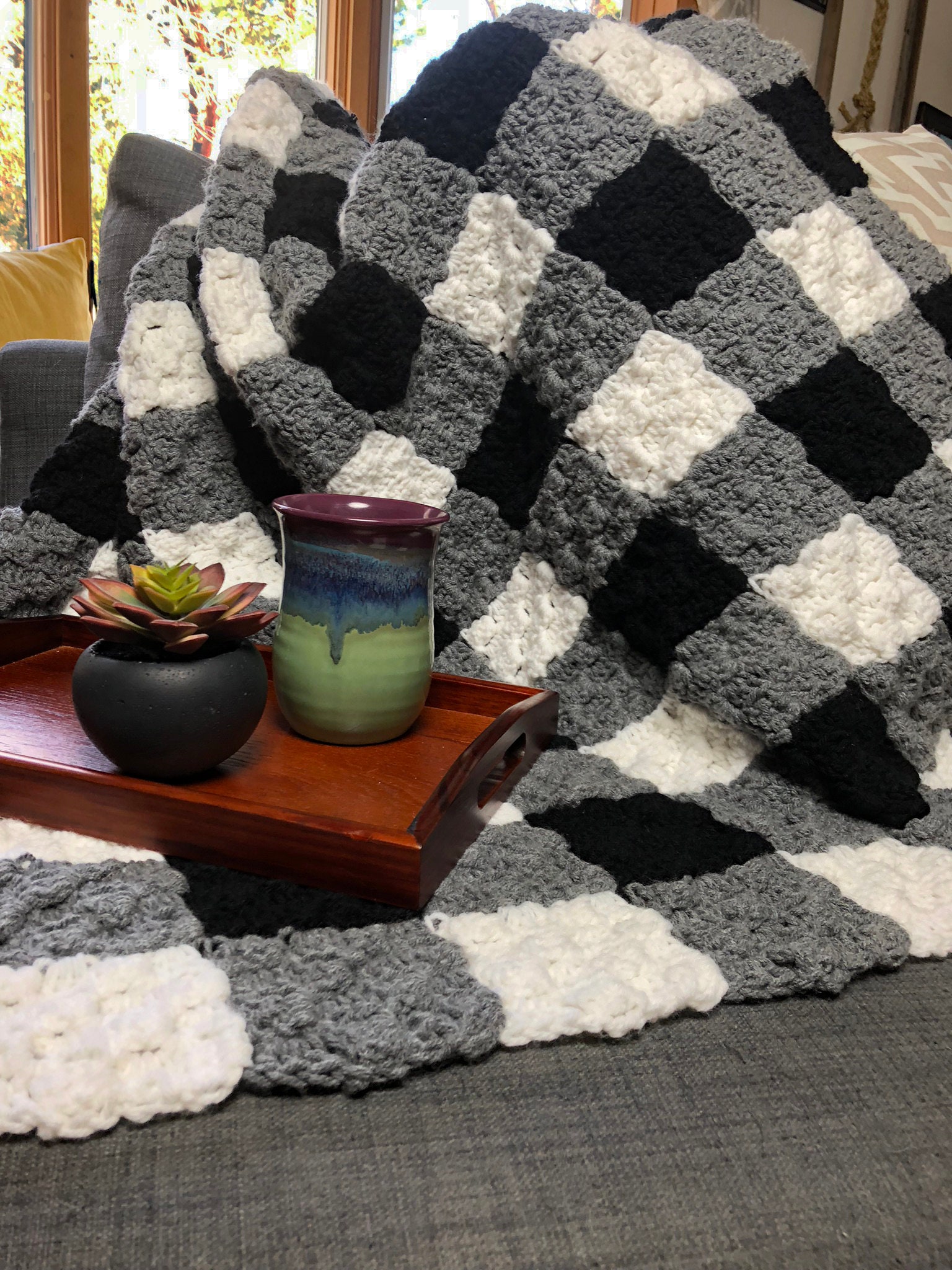 Buffalo Check Afghan Crochet Pattern Corner to Corner Etsy