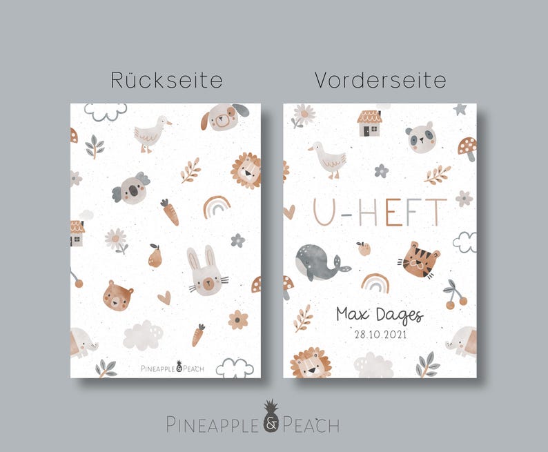 May include: A white card with a light brown and gray animal pattern on the back and the text "U-HEFT" on the front. The front also has the text "Max Dages 28.10.2021".