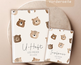 Personalisierte U-Heft & Impfpass Hülle | Baby Geschenk zur Geburt | U-Hefthülle neutral | Bären