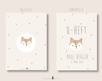 U-booklet & vaccination certificate "little fox" 3-part cover with extra compartment for vaccination certificate and health insurance card.