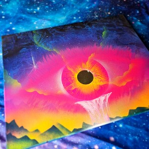 Eclipse Eye in Space Trippy Blacklight/UV Reactive Canvas Painting