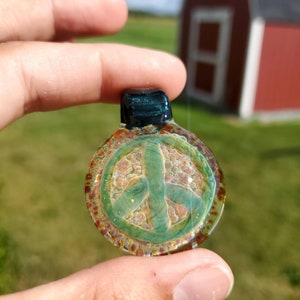 Green Stardust Peace Sign Glass Pendant