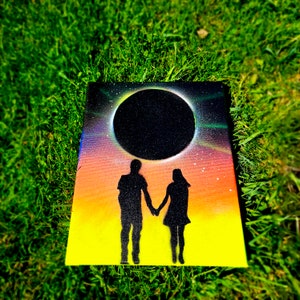 Eclipse Couple in Space Trippy Blacklight/UV Reactive Mini Canvas Painting