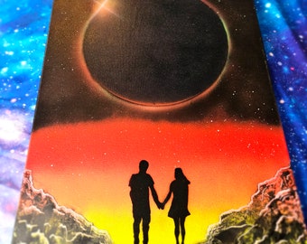 Eclipse Couple in Space Trippy Blacklight/UV Reactive Canvas Painting