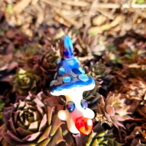 Trippy Blue Mushroom Guy Handblown Glass Pendant Necklace- EDM Festival Merch