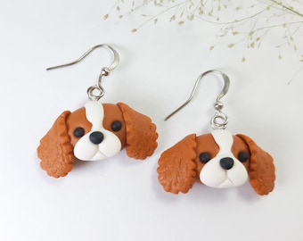 Cavalier King Charles Spaniel earrings, Spaniel gifts, spaniel jewelry, dog earrings, animal polymer clay, Blenheim Cavalier dog lover gift