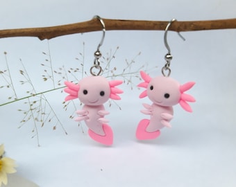 Axolotl Earrings axolotl gift for her for women gift animal earrings dangle charm polymer clay earrings cute earrings funny earrings gifts